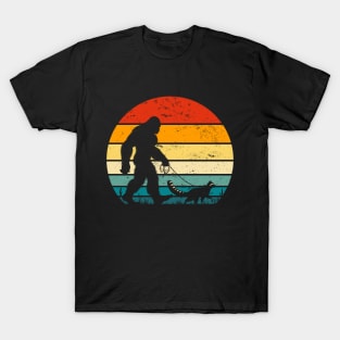 Bigfoot Walking a Raccoon Vintage Sunset Trash Panda T-Shirt